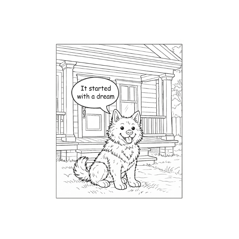 a coloring page with Henley saying it started with a dream