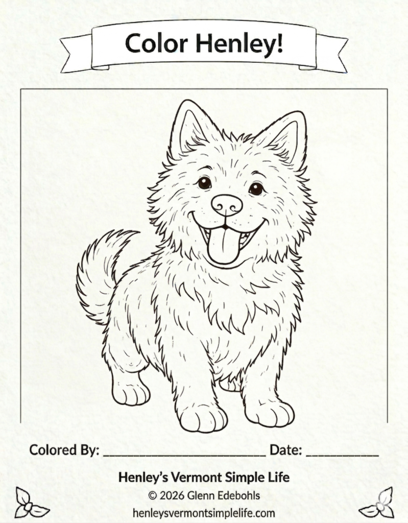 Henley's Vermont Simple Life coloring page, image of Henley 