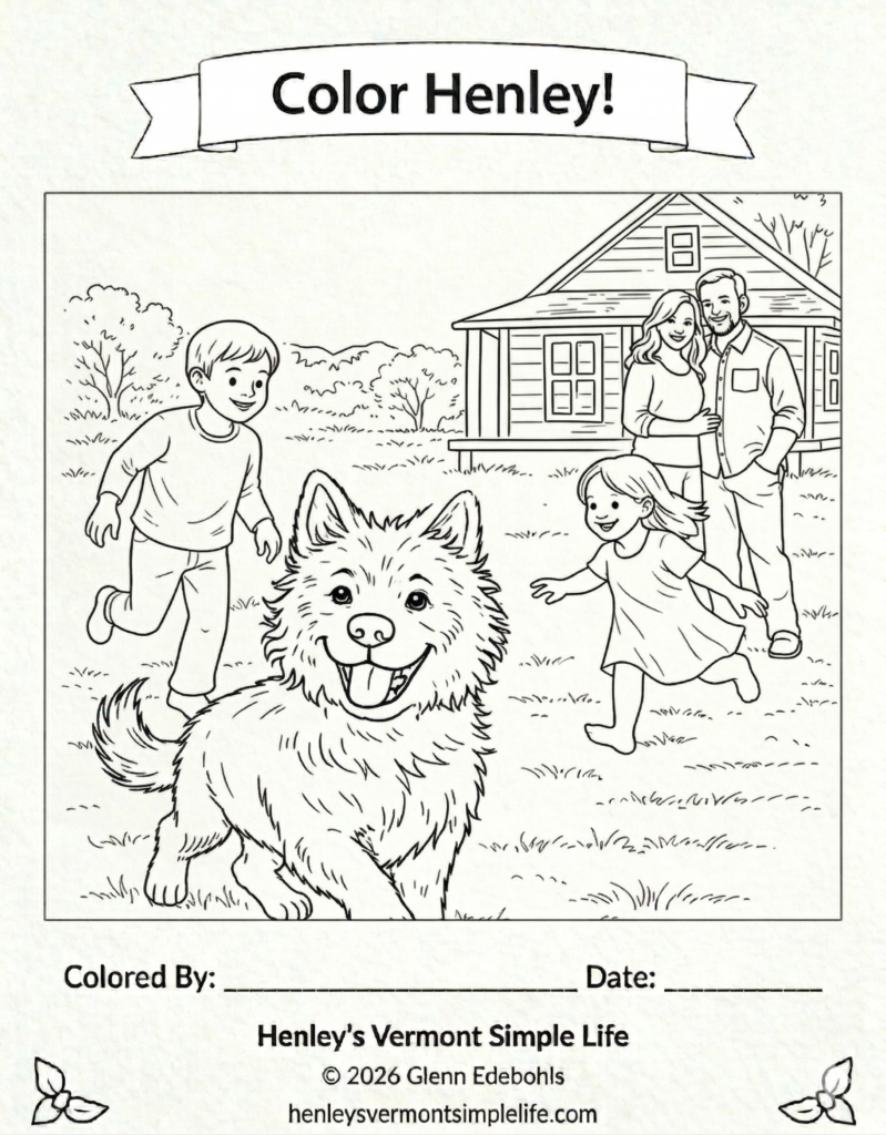 Henley's Vermont Simple Life coloring page, image of Henley 